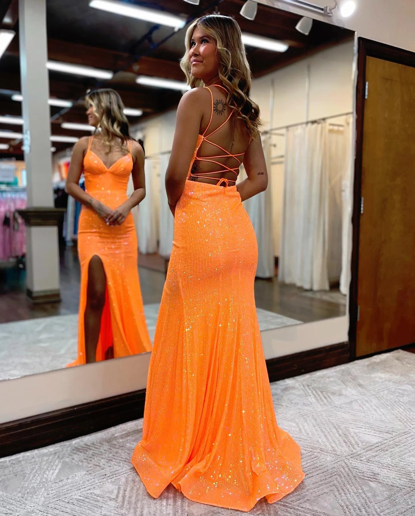 Wholesale Mermaid Spaghetti Straps Lace Up-Corset Prom Dress With Split